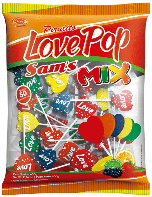 Love Pop Sam's Mix Heart Lollipops Bag 600g (22 Per Outer)