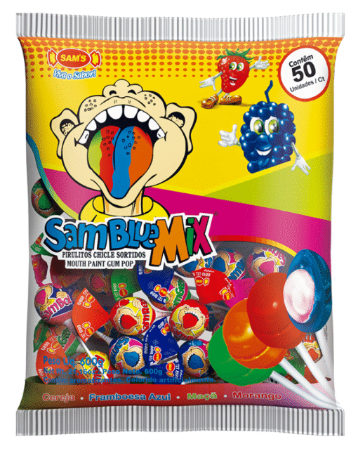 Samblue Blue Mix Mouth Painter Lollipops Bubble Gum Bag 600g (26 Per Outer)