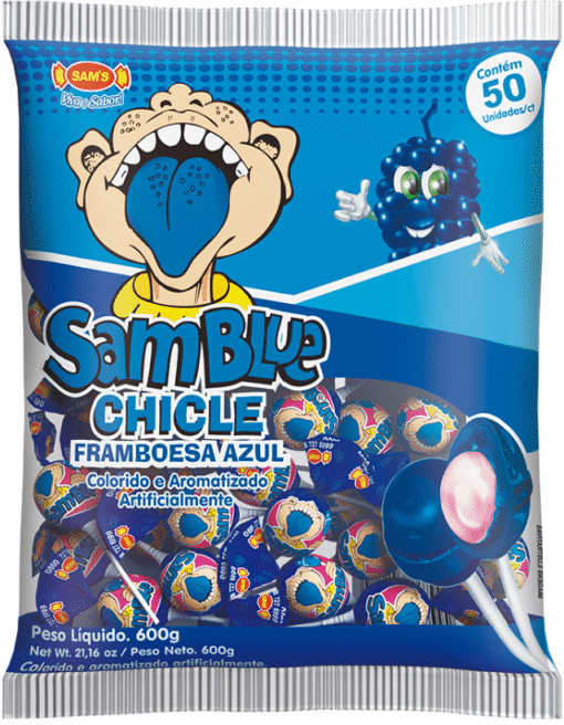 Samblue Blue Mouth Painter Lollipops Bubble Gum Bag 600g (26 Per Outer))