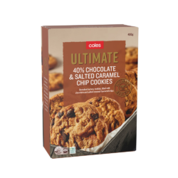 Coles Ultimate 40% Chocolate & Salted Caramel Chip Cookies 400g (12 Per Outer)
